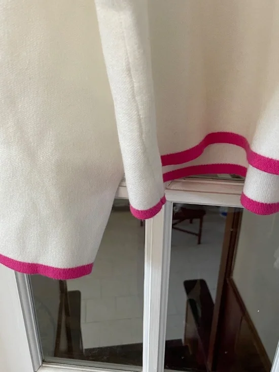 Anthropologie ivory viscose sweater with fushia trim - Picture 3 of 5
